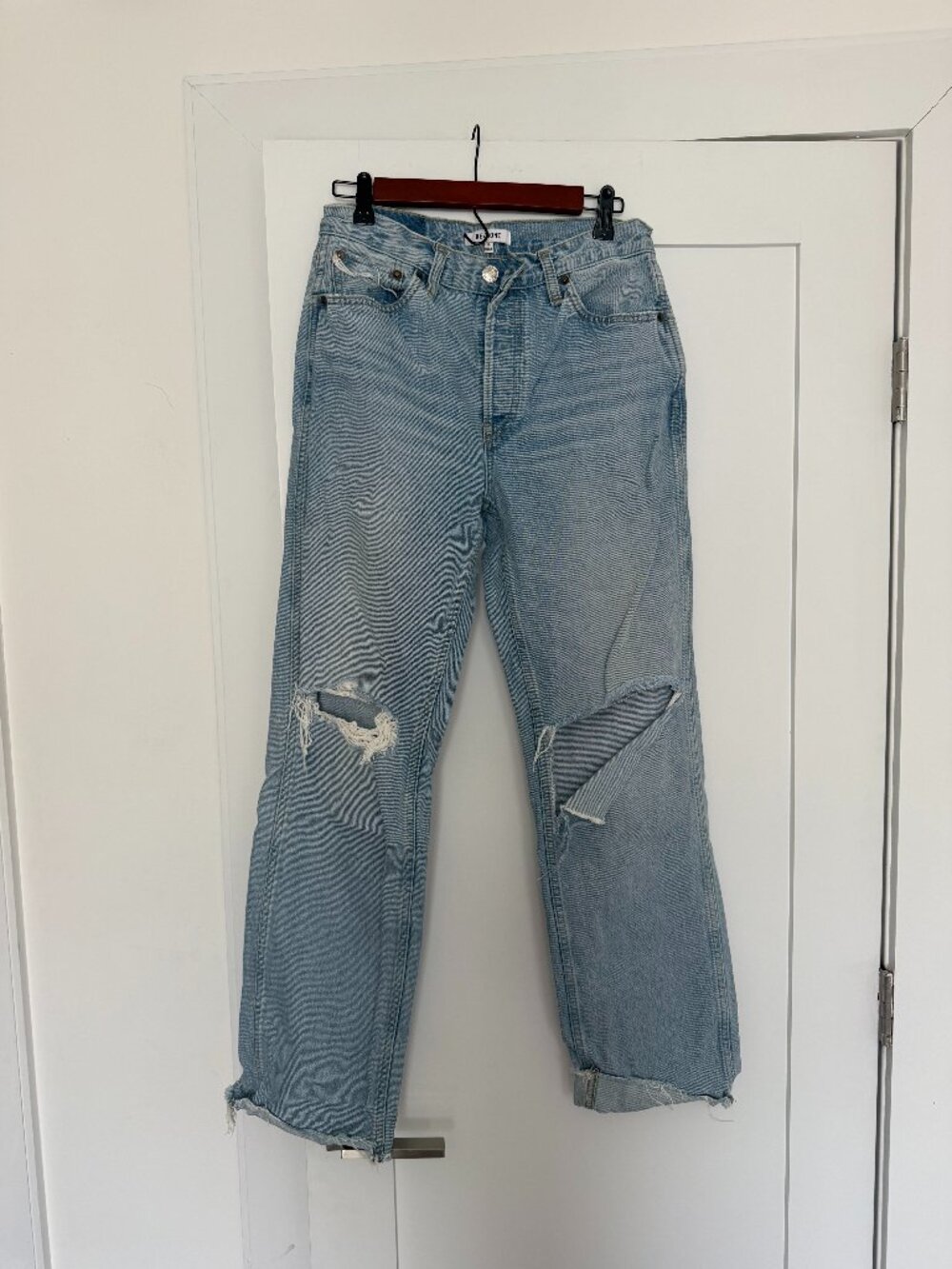 RE/DONE Distressed Jeans Size 28 Light Wash Ripped Knees